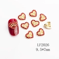 Golden 520 hollow heart nail art charm with red rhinestones, size 9.5x7mm charm - LF2026 Gold Red Rhinestone 520 Hollow Heart
