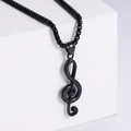 Collar con colgante de clave de sol negro minimalista sobre cubo geométrico blanco - Sin cadena / Negro