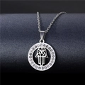 Polished stainless steel Hamsa Hand pendant necklace with circular rhinestone border - NZ5 Hamsa Hollow