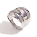 Polished silver stainless steel wide band ring with a double-layered crossover design - US 6 / Smooth Double Layer Intertwined Chunky Ring / Steel