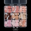 French manicure press-on nails set with 9 colors in a clear storage box on black background - French Square Long Color Mix (D005)