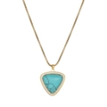 Golden titanium steel necklace featuring a triangular turquoise pendant with white rhinestones - Triangle Stone Necklace