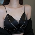 Multi-layer silver body chain necklace with beads, stylish layered chest jewelry for women - 22401 Body Chain-Silver