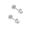 Silver stainless steel stud earrings with butterfly zircon ball and secure screw back - Full Pave White Crystal Ball