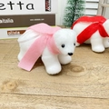 White flocked polar bear ornament with pink scarf and hanging ribbon for Christmas decor - Pink Scarf