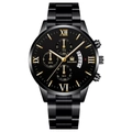 Men's business watch with black steel strap, gold Roman numerals and date display - Black Band Black Dial Gold Hands