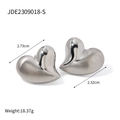 Pendientes de corazón en acero inoxidable plateado con información de talla y peso - Pendientes de botón de corazón plateados(JDE2309018-S)