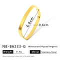 Goldenes Edelstahl-Armband mit quadratischem Verschluss, 6,0 cm Innendurchmesser und 0,6 cm Breite - 6mm Breite / Gold (NB-B6233-G-6mm)