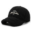 Black sherpa baseball cap with white embroidery lettering for a cozy winter look - Adjustable / Black