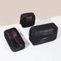 Set of 3 black mesh makeup bags in small, medium, and large sizes with zip closure - Small Medium and Large Combination / Black