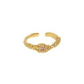 S925 sterling silver open ring in gold finish featuring a pink zircon and lava texture - Adjustable Open / 18K Gold (Pink Stone)