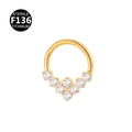 Golden F136 titanium hinged segment ring with V-shaped clear round zircon inlay - Style 6 / Gold