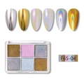 Gedetailleerd zeskleurig massief nagelpoederpalet met goud- en laserchroom effecten - 6 Kleuren Solid-04 (F6S-04)