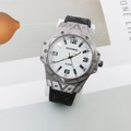 Men's large dial quartz watch with silver octagonal bezel and black leather strap - Silver Case White Dial Black Leather Strap
