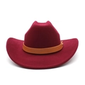 Macro view of dark red wool cowboy hat with leather band and gold metal stud detail - M (56-58cm) / Burgundy