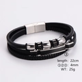 Mehrlagiges Herren-Lederarmband in Schwarz mit Silberperlen und Magnetverschluss - Silberne Metallperlen mehrlagiges schwarzes Leder (Stil 4)