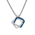 Hip hop titanium steel necklace featuring geometric blue and silver square pendants - With Chain / Blue
