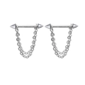 Silver stainless steel nipple ring set with dual chains and pointed cone screw heads - Silver Spike