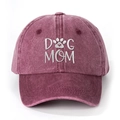 Casquette vintage en coton délavé bordeaux avec broderie DOG MOM blanche et patte - Bordeaux