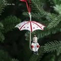 Christmas snowman umbrella ornament on tree, red and white pattern, 8x8cm decoration - Christmas Snowman Umbrella
