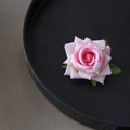 Pink and white gradient silk rose flower hair clip on a black round tray - Small Rose / Light Pink
