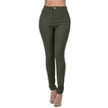 Women's olive green high-waisted skinny jeans in stretch twill fabric for a slim fit - Green