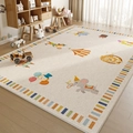Kids beige circus themed play rug with cartoon animals and colorful striped borders - Crystal Velvet - Circus Performance