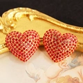 Boucles d'oreilles cœur vintage avec cristaux rouges et détails de cadre doré - Style 7-Rouge