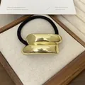Punk style geometric gold metal ponytail cuff with black high elastic hair tie - 17# Gold Smooth Double Layer