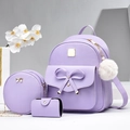 Set de mochila de 3 piezas en cuero PU lila con lazo y detalles de perlas - Morado