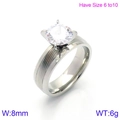 Silver-toned 8mm stainless steel ring with round zircon stone and brushed finish - US 6 / Women Steel Color Ring (KR86518-K)