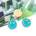 Three round turquoise enamel smiley face charms with golden borders for DIY jewelry - Small 12x14mm / Lake Blue