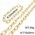 Golden 9mm stainless steel twisted chain set including a necklace and a bracelet - Gold (710x9mm)