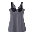 Abito senza maniche con scollo a V profondo e pizzo in patchwork grigio e nero slim - S / Grigio Nero Patchwork
