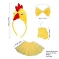 Déguisement poussin jaune enfant avec serre-tête nœud papillon et tutu avec dimensions - Ensemble Petit Poulet 3 Pièces + Tutu Jaune