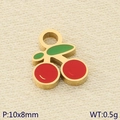 Ciondolo ciliegia rossa 10x8mm con finitura dorata e dettagli in smalto - Stile Ciliegia Doppia Piena (KLJ9623-ZLA)