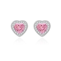 Ohrstecker aus S925 Sterlingsilber mit rosa herzförmigem Stein und funkelndem Halo - Rosa Zirkonia Ohrstecker