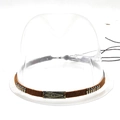 Detail view of brown woven hat band with bronze metal plate and decorative rivets - 27 Brown Woven Studs