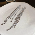 Eleganti orecchini a nappa argentati con drappeggi metallici su piatto di ceramica - 3# Clip per orecchio - Nappa di paillettes argento