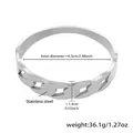 Silver stainless steel chain texture open bangle bracelet with wide hammered finish - Steel Color (Z337)