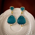 Boucles d'oreilles vintage en forme de coquille avec pierres turquoise et zircons brillants - Pierre en Forme de Coquille Rétro Palais (WE320)