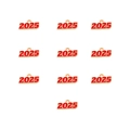 Detailed view of ten red 2025 metal pendants with gold trim and rings for jewelry making - 5# 2025 Number (10 Pcs)