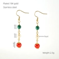 Pendientes largos de moda con ágata verde perla y cuentas rojas chapados en oro 18K - Oro de 18K / Jaspe Perla Ágata