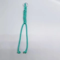 Handmade mint green braided lanyard with reflective silver threads and white ring hook - Light Blue