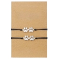 Set of two black braided rope bracelets with silver paw charms on Sisters wish card - Sisters Double Paw Prints(ZJ13725)
