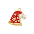 Detailansicht des Weihnachtsmützen-Anhängers mit roter Emaille und goldenen Schneeflocken - Rote Emaille Perlen Weihnachtsmütze