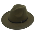 Detail of olive green fedora hat featuring a black leather belt with a metal buckle - M(56-58cm) / Army Green