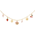Gold pendant necklace with colorful enamel cherry, strawberry and floral charms - Strawberry & Star Style (2#)