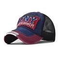 Dettaglio del cappellino AFNY vintage in mesh con ricamo e visiera dallo stile usato - Regolabile / Blu Navy Lavato