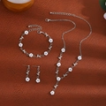 Elegant white flower jewelry set including necklace bracelet and earrings with rhinestones - Necklace Bracelet And Earrings Set (X695-1) / Silver/White